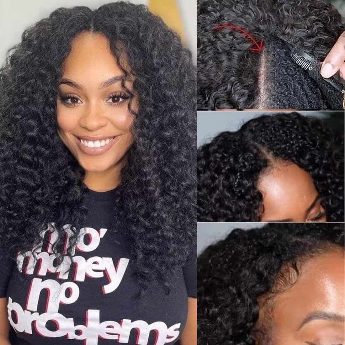 Parrucca Capelli Umani Parrucca Riccia V Part Curly Human Hair Wigs Capelli Veri umani Brasiliani Parrucca Donna Glueless V part Kinky Curly Human Hair Wig 16 Pollice 40cm