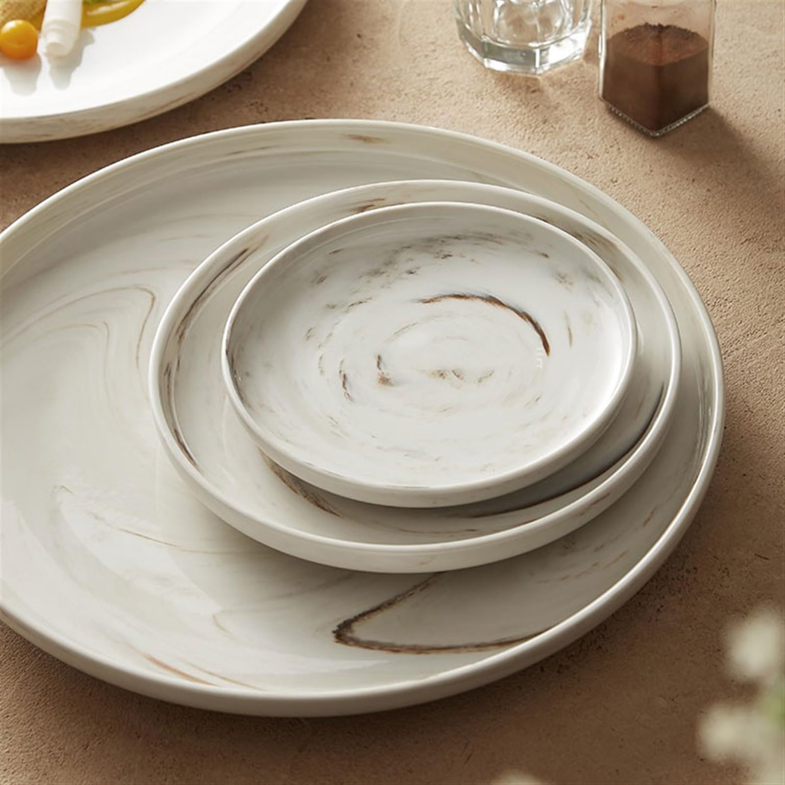 Talerz obiadowy imitacja marmuru talerz obiadowy prosty okrągły talerz ekskluzywny hotel restauracja zastawa stołowa ceramiczne talerze do steków obiadowych (32 cm)