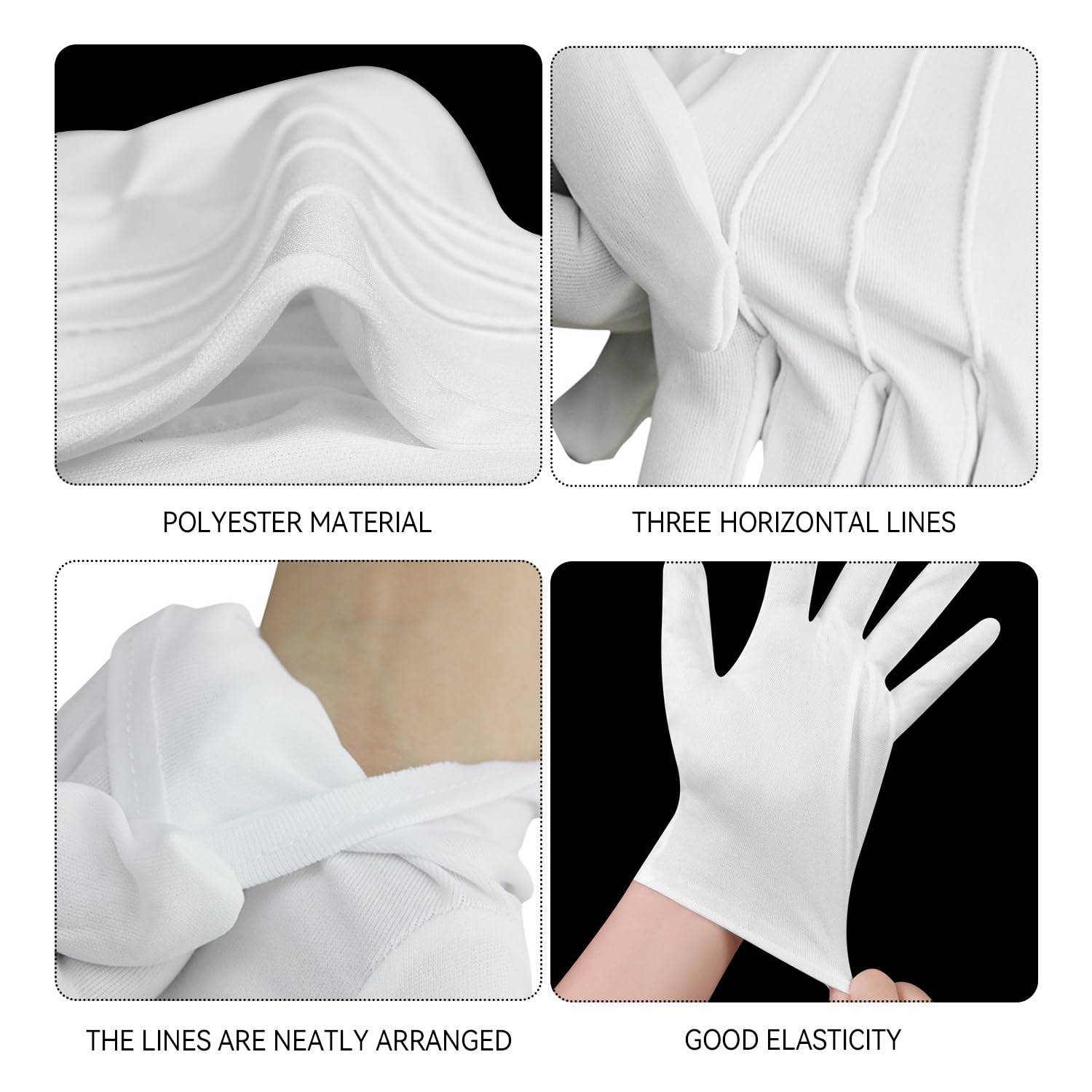 HINFHI 4 Pieces Of White Etiquette Gloves, Soft And Breathable Gloves, Security Duty Gloves, Jewelry Identification Gloves, Clothing Accessories. - Image 3