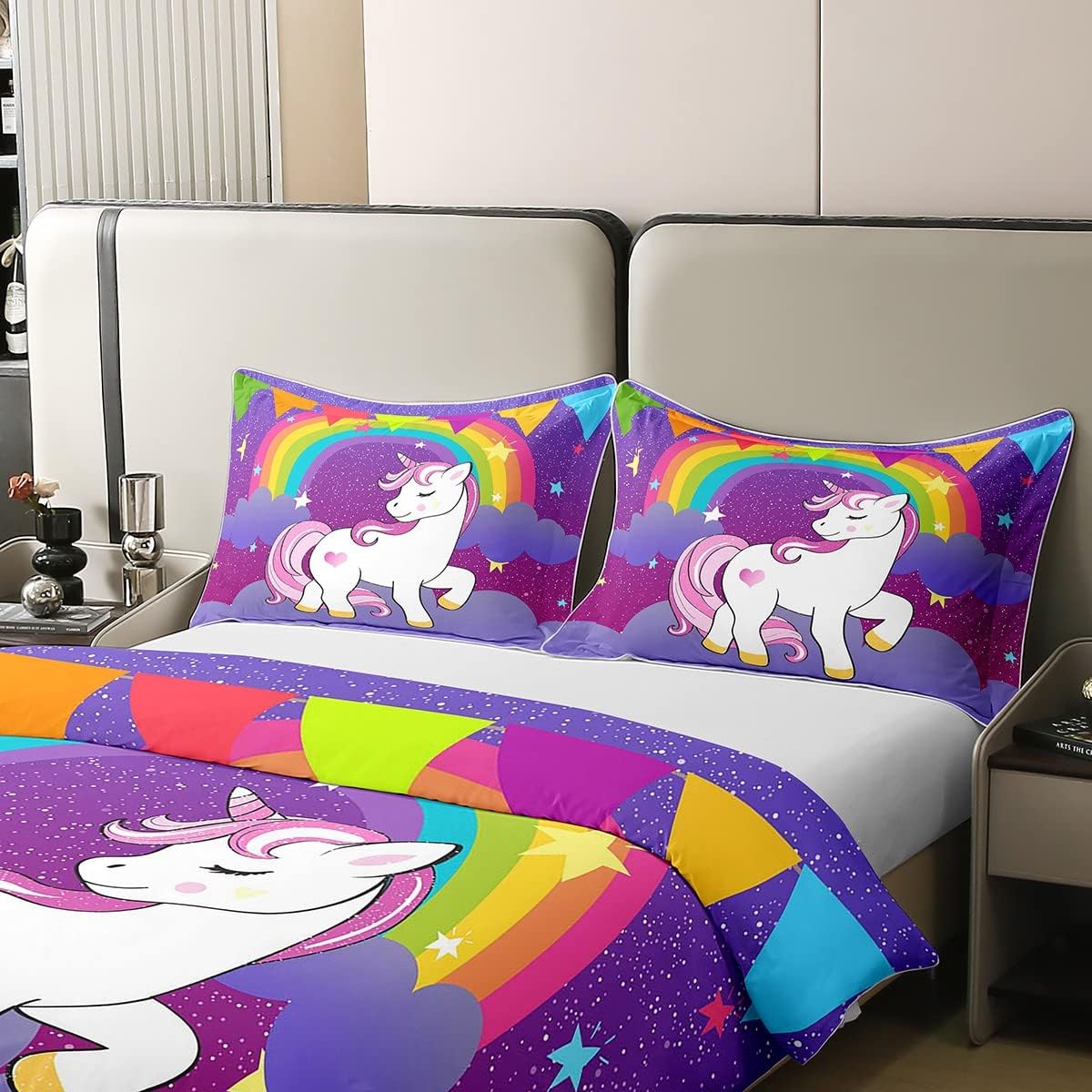 Housse De Couette Réversible Licorne Arc-en-ciel – Microfibre Douce, 90x190 Cm, Avec Taie D’oreiller – Idéale 4 Saisons
