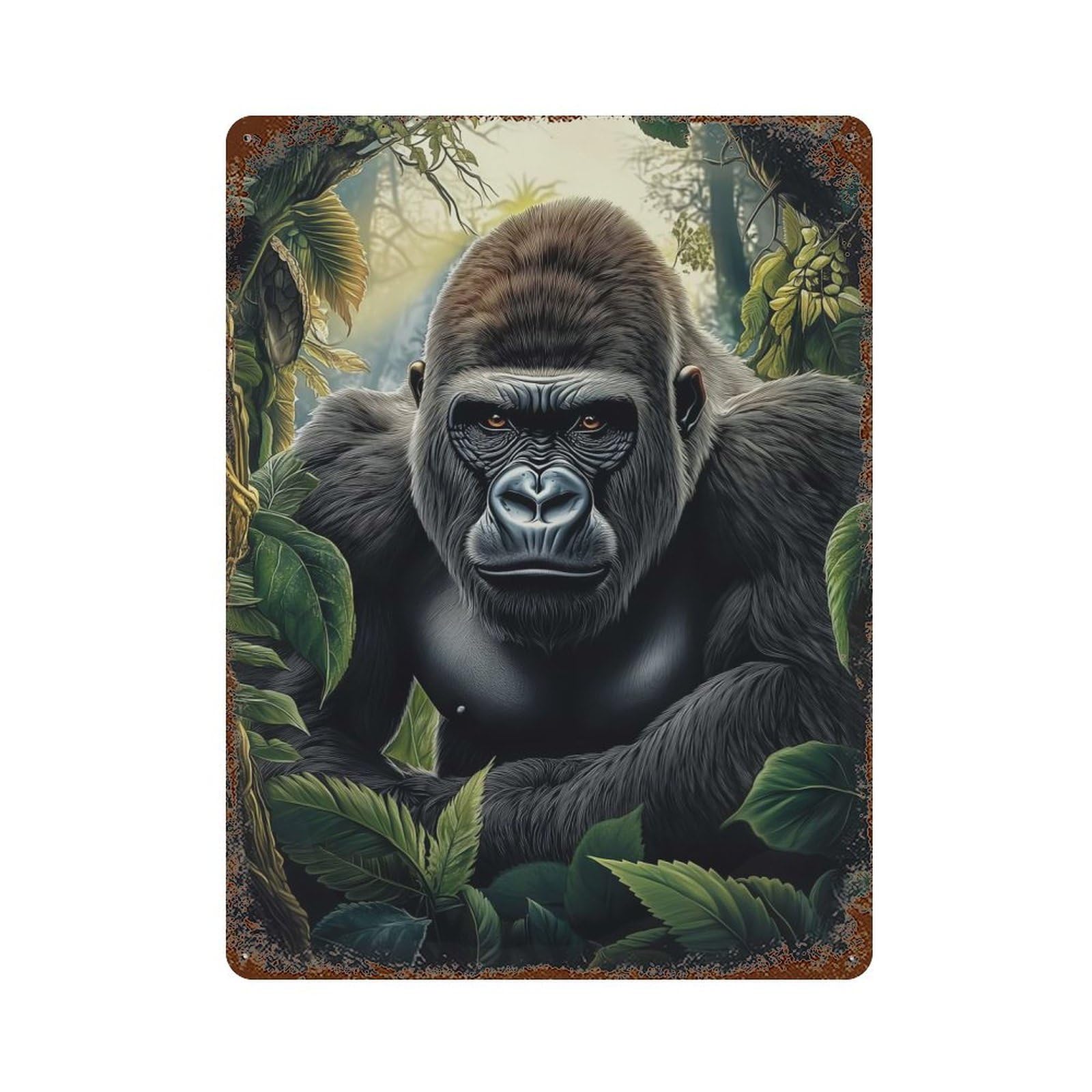 Gorilla in Jungle Vintage Rust Metal Sign 15.7"x11.8", Ideal for Cafe, Home Bar And Lounge Decor