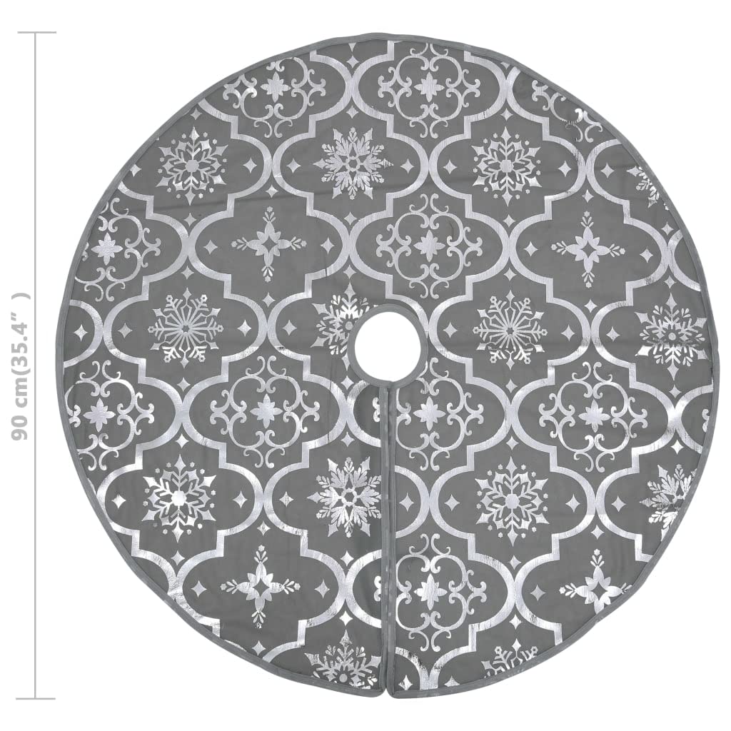 Couverture de sapin de Noël de luxe grise 90 cm en tissu avec motif neige et chaussette, couverture de sapin ronde pour salon, tapis de sapin et protection de sol, jupe d'arbre pour