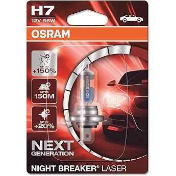 OSRAM Night Breaker Laser H7 Halogen Headlight Bulb 64210NL-01B +150% More Brightness 12 V Car Single Blister Pack 1 Bulb [Energy Class A]