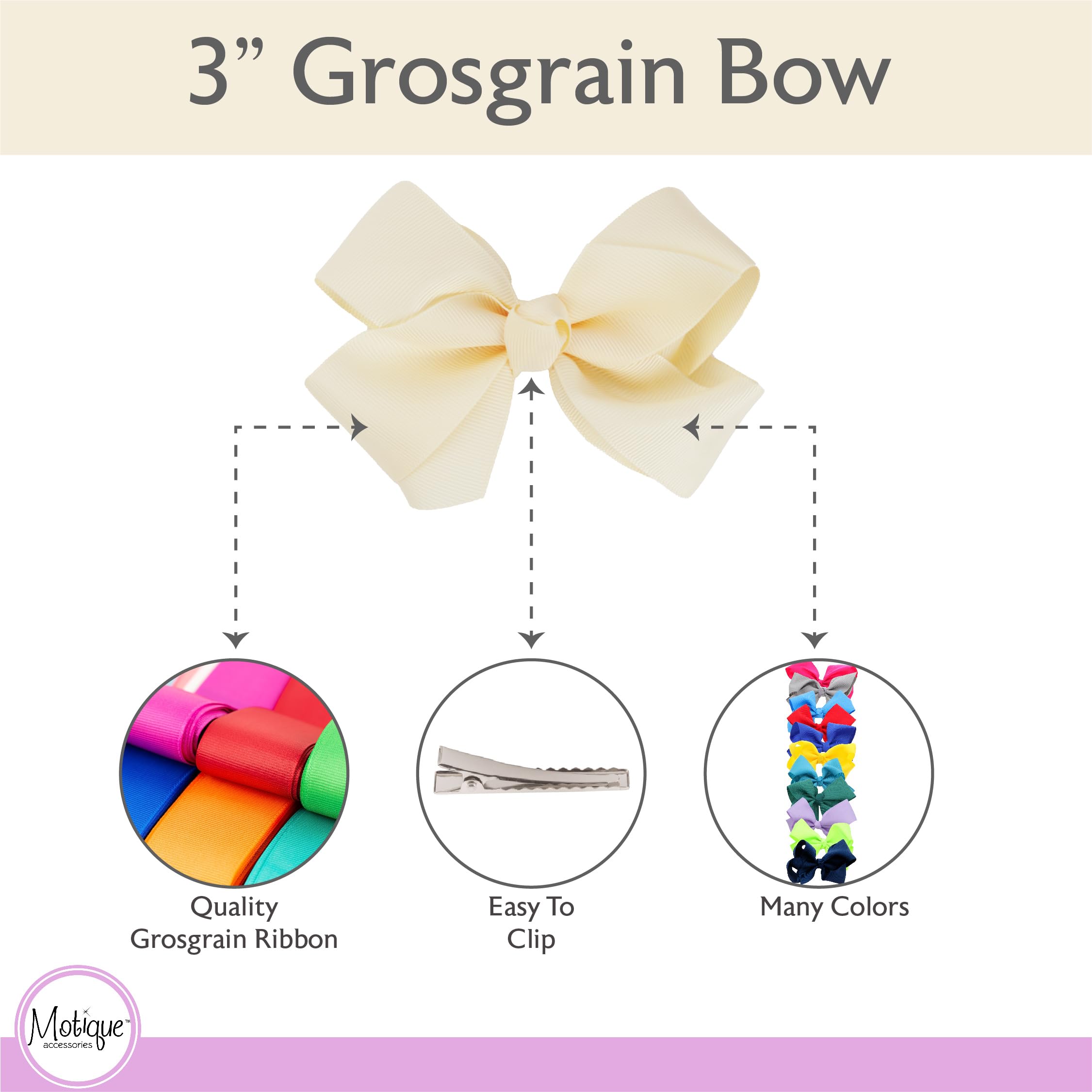Lot de 2 nœuds gros-grain pour petites filles de 7,6 cm (ivoire)