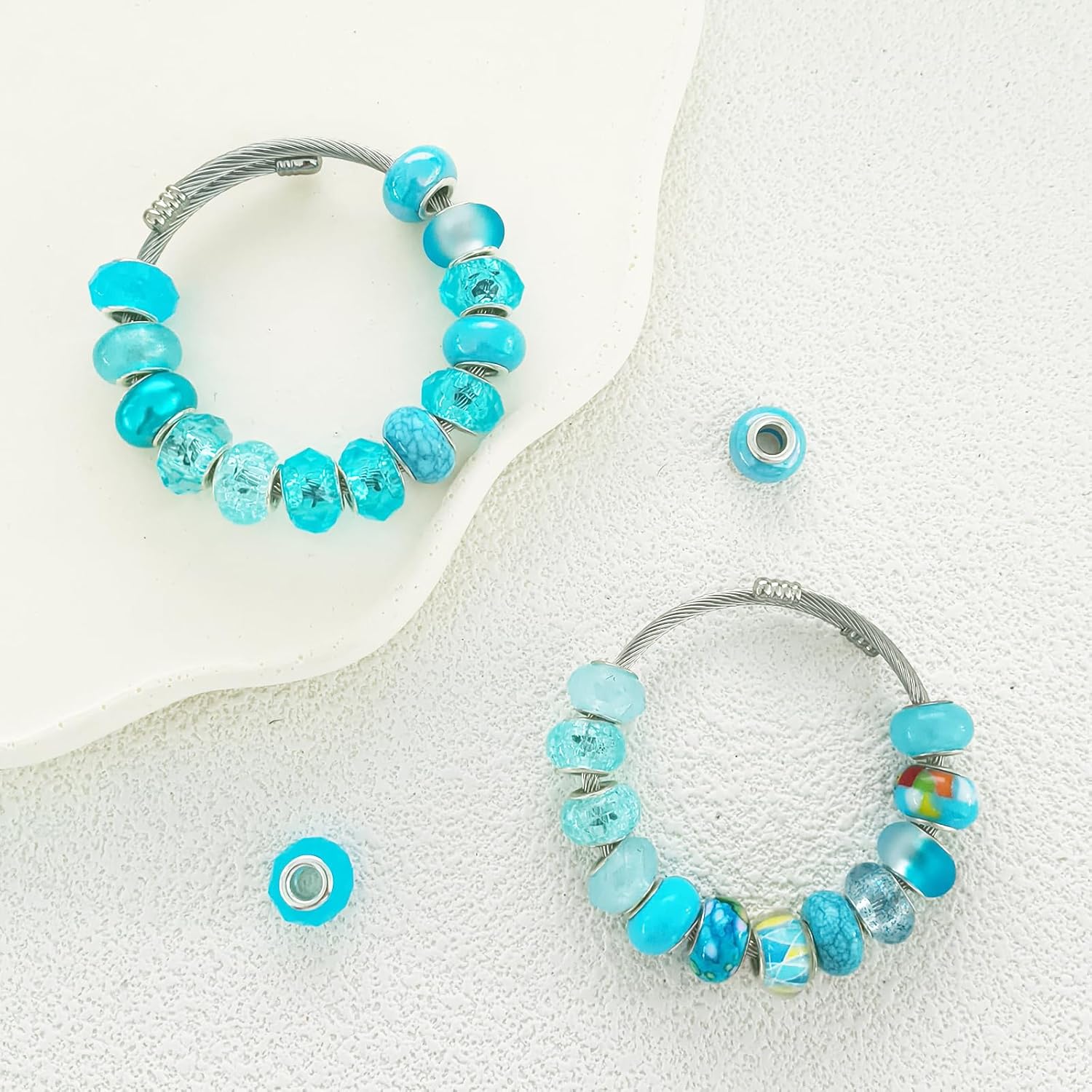 Large Hole European Beads for Pens - 100 Pieces Assorted Lake Blue Fairy Wand Garden Lampwork Craft Spacer Beads for DIY Bracelet Necklace Decoration Jewelry Making Supplies - Image 4