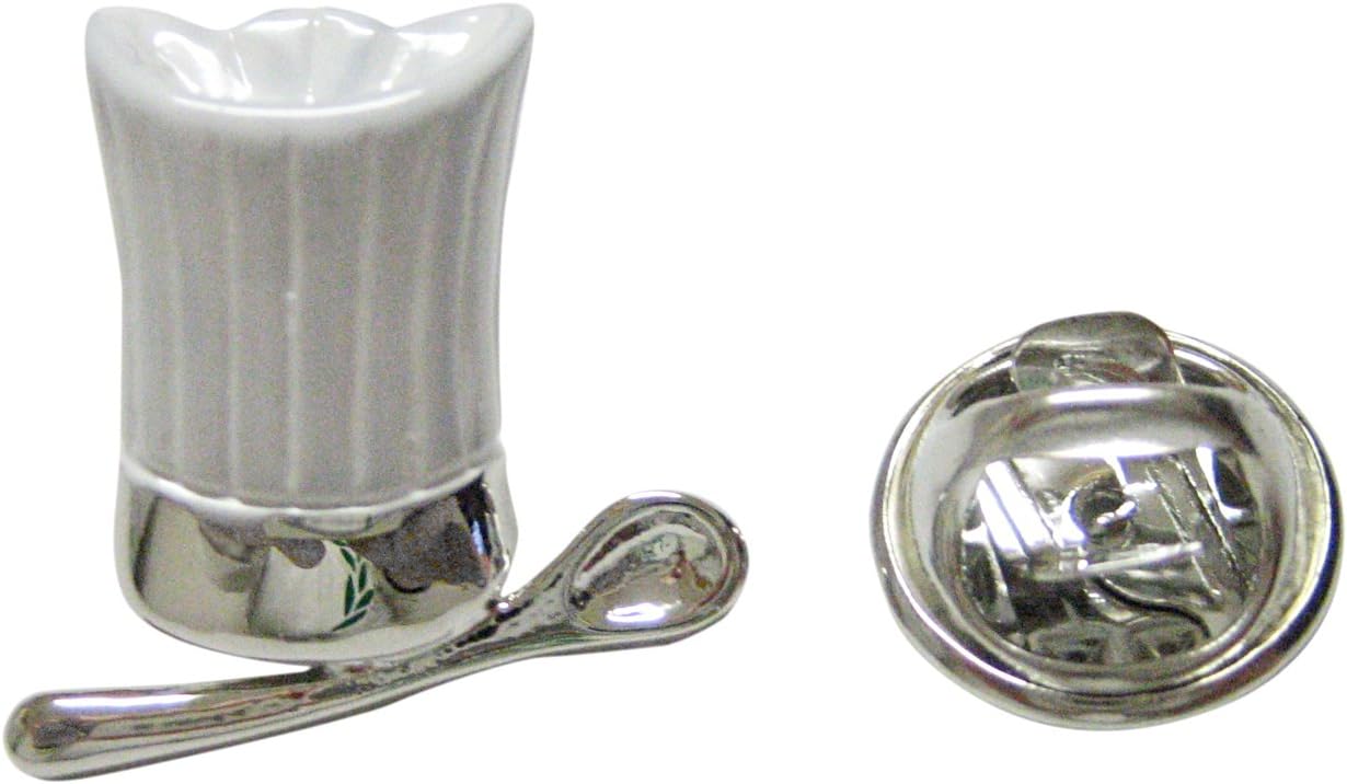 White Culinary Chef Hat and Spoon Lapel Pin