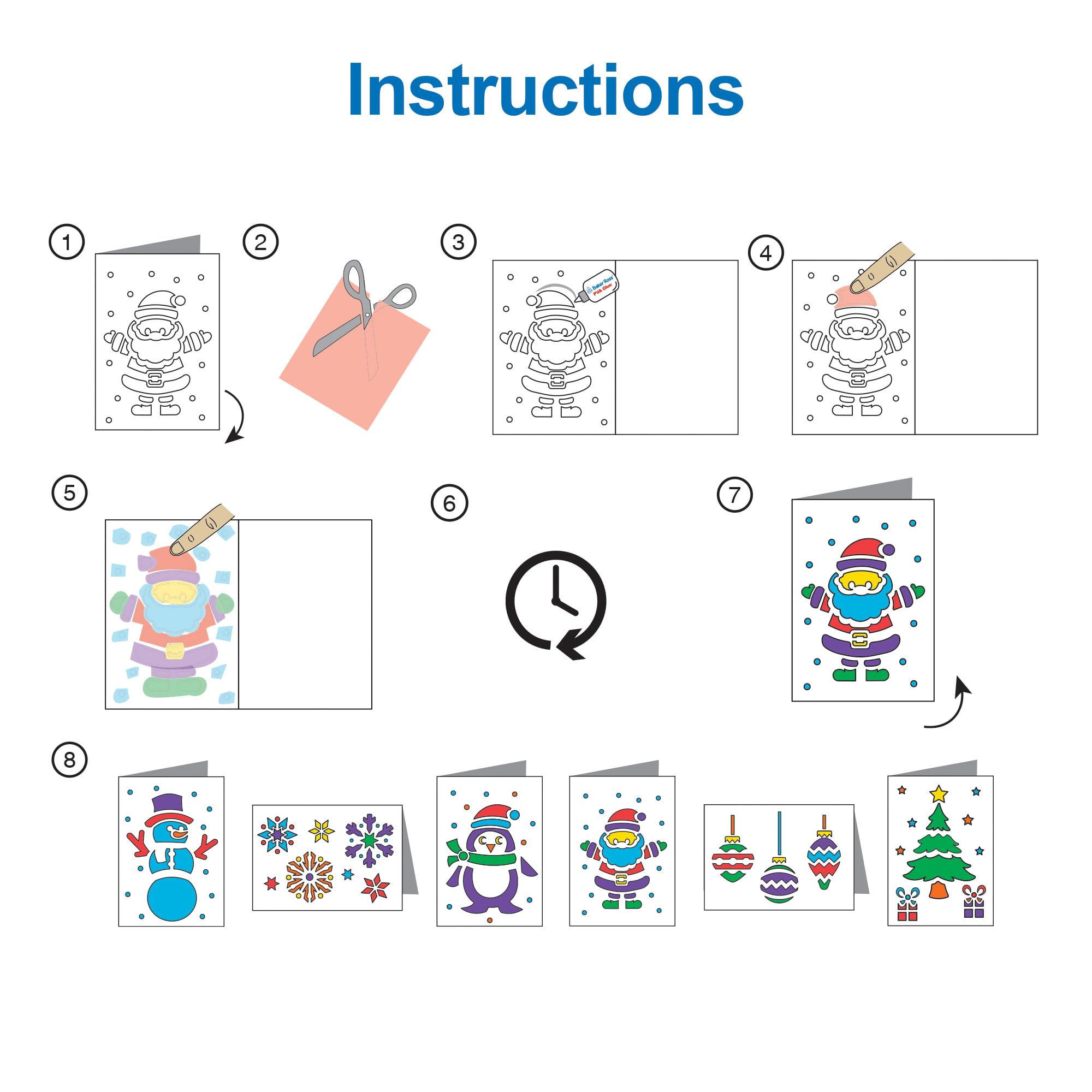 Baker Ross FX849 Kit de tarjetas de Navidad con vidrieras - Pack de 6, Kit de creación de tarjetas de Navidad para niños