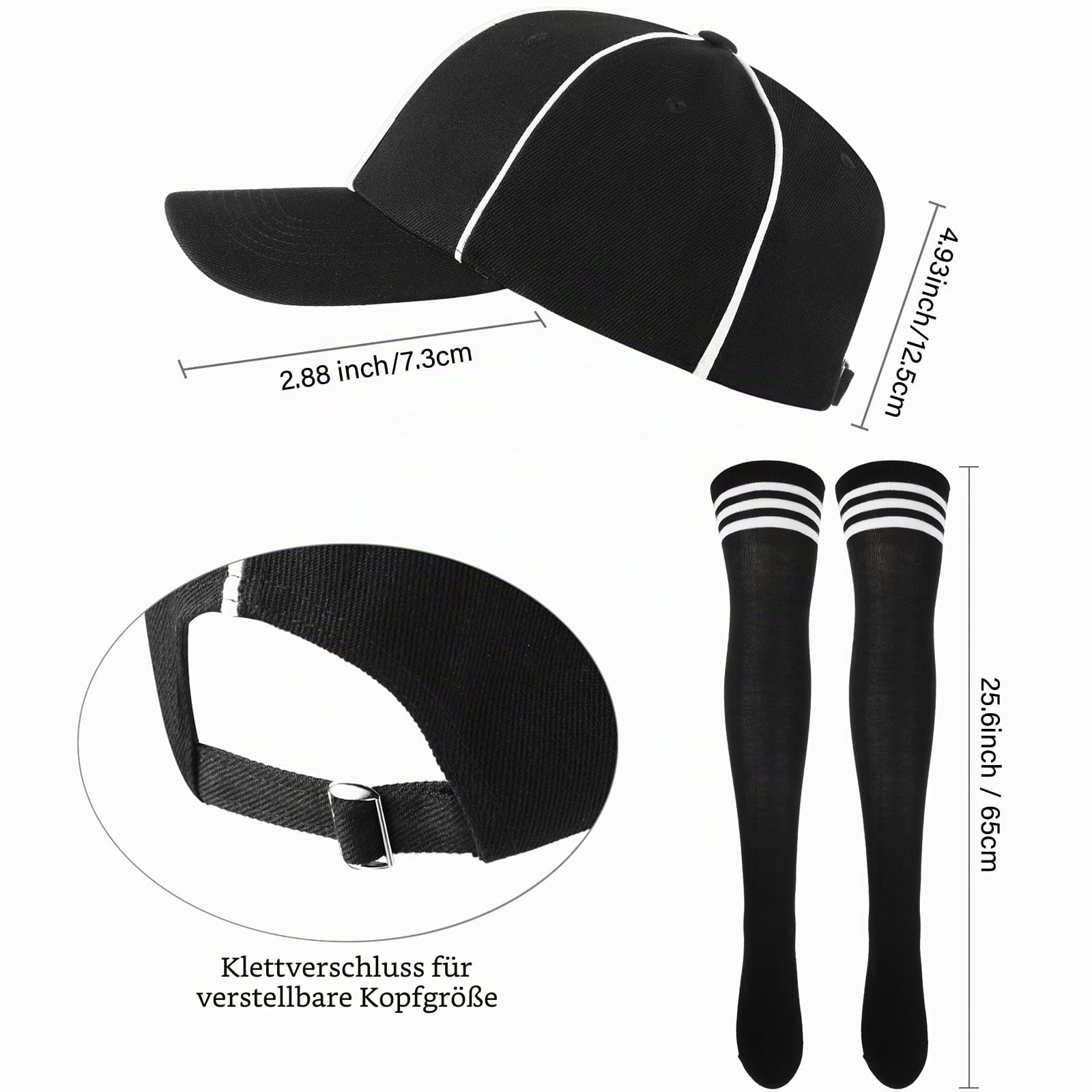 Schiedsrichter-Kostüm für Damen, schwarz-weiß gestreift, Ref. Shirt, Jersey, Shorts, Schiedsrichterhut für Karneval, Party, Halloween, Cosplay, Party