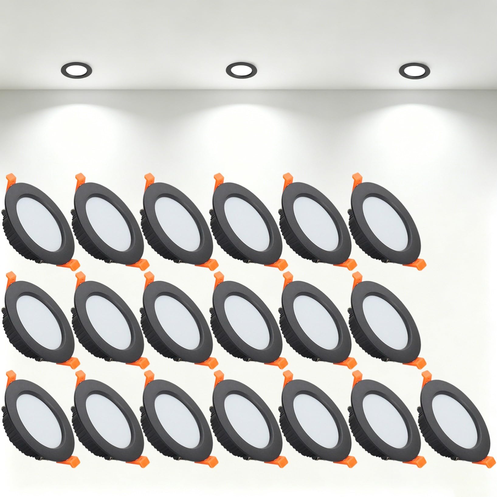 VOGHMOLD 9W Ultra Slim LED Downlight Recessed Ceiling Light 3.5 inch, 6000K Spot Lights Black Aluminum Trim, Cut Φ90-100mm, AC110-240V Panel Lighting for Office Hallway Closet, 19 Pack
