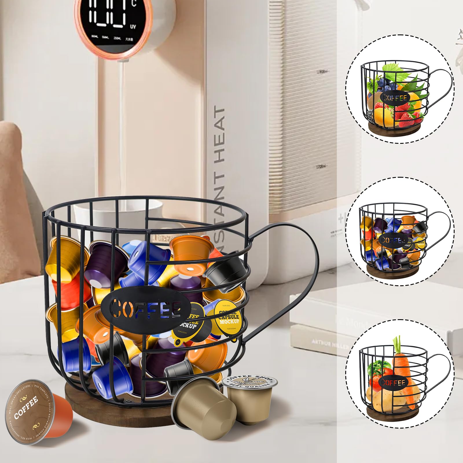 Deamos Capacity Coffee Pod Holder,Coffee Pod Organizer,Coffee Pod Storage,Coffee Bar Accessories,K Cup Holder Coffee Pod Organizer with Wooden Base for Kitchen Coffee Bar Office - Image 3