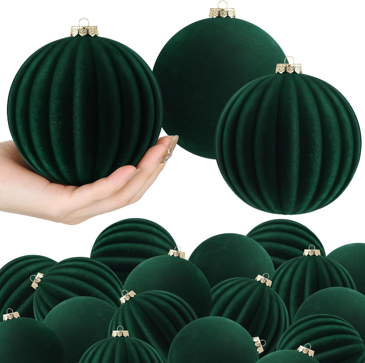 Syhood 16 Pcs 4 Inch Velvet Christmas Balls Large Velvet Xmas Tree Ornaments Balls Decorations Hanging Flocked Ornaments for Christmas Tree Home Garland Holiday Party Decor (Green) Green 16