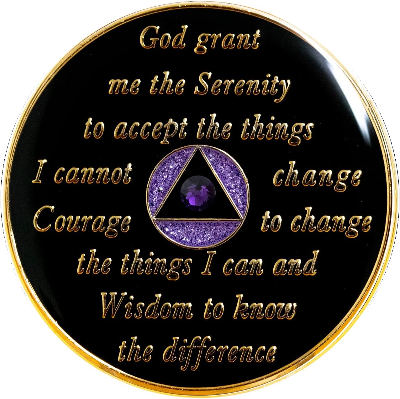AA Chip | Sobriety Coin | Recovery Gift | Glitter Purple Medallion with Unity Bling