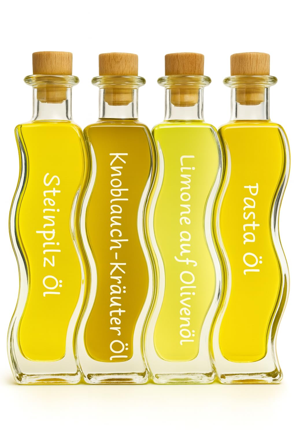 Gourmet Öl Geschenkset – [4x100ml] Feinkost Öle: Steinpilzöl, Knoblauch-Kräuteröl, Pasta Öl & Limonen Olivenöl – Handbeschriftet, Premium Geschenk für Genießer & Hobbyköche