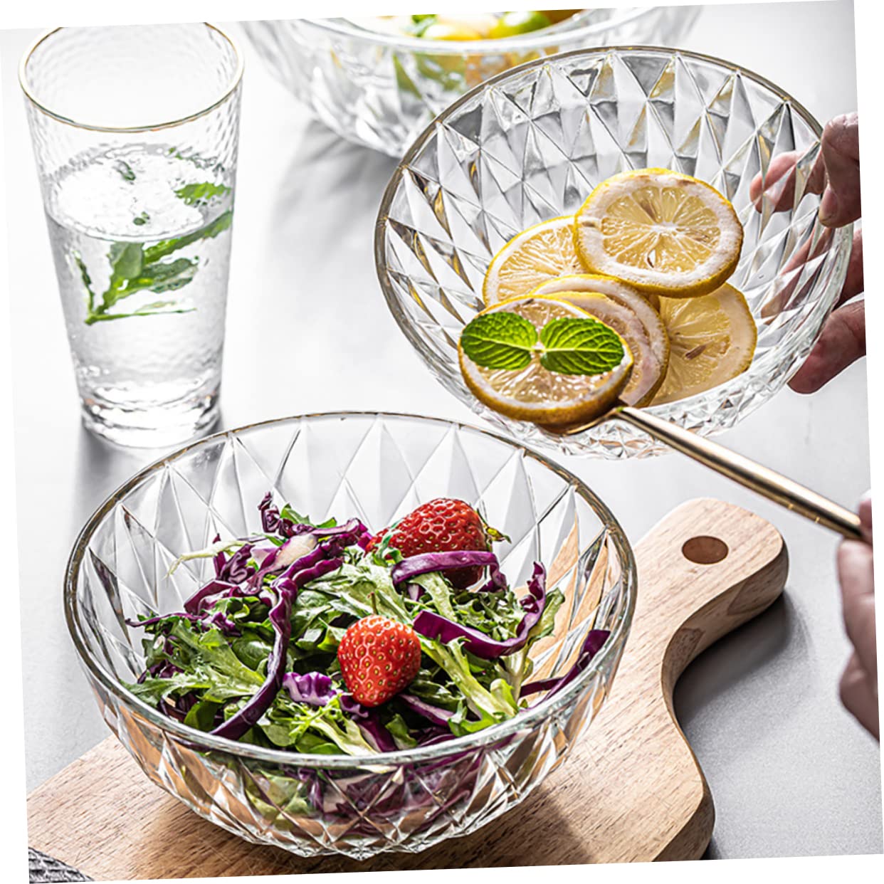 果物 スナック サラダ入れ カットガラス デザートボウル 20cm Amazon｜1pc フルーツサラダボウルガラススナック容器ポップコーン