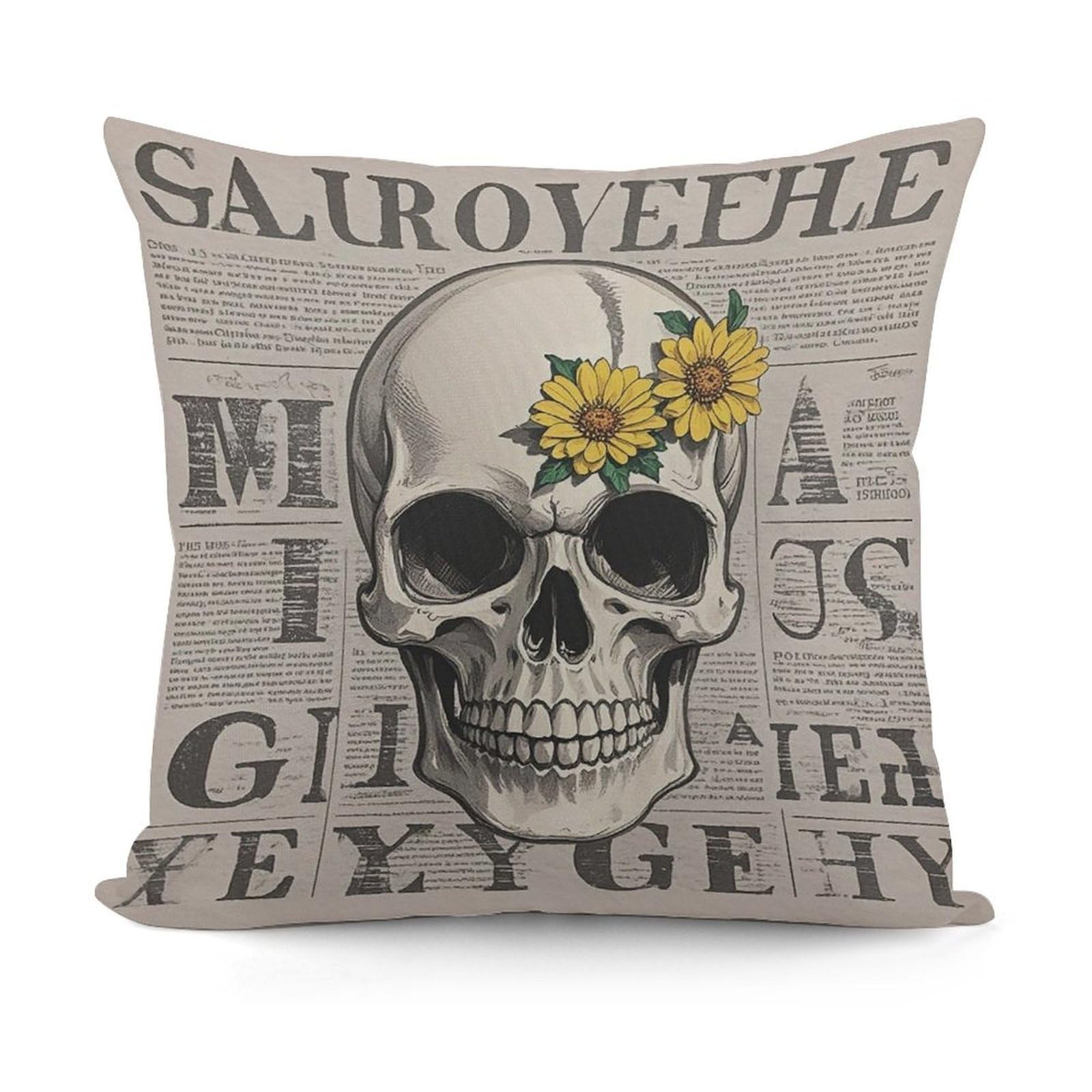 VstaDank Flower Skull Throw Pillow Covers Fade-Resistant Removable Pillowcase Square Cushion Case Cozy Pillow Case Breathable Pillow Protector Soft Pillow Shams 18"x18"