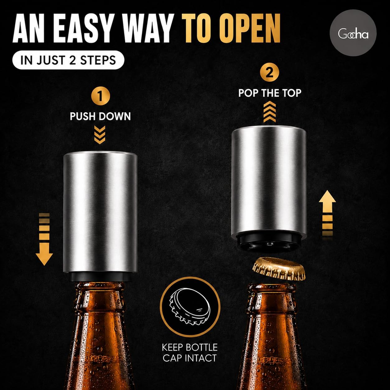 GOCHA Gadgets Magnetic Push-Down Bottle Opener, (Silver) image 5