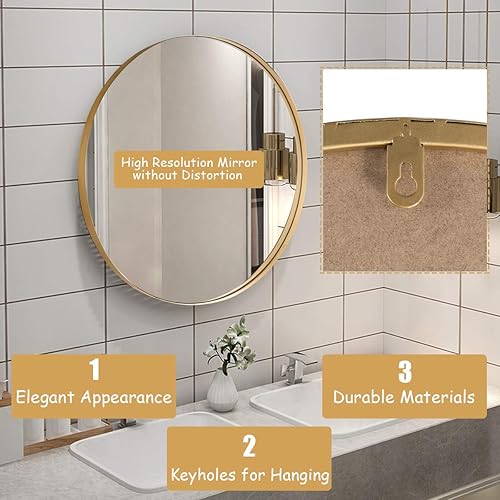 Miniatura 4 de Tangkula Espejo redondo para colgar en la pared, espejo redondo de baño de 27.5 pulgadas, espejo circular con marco de metal, espejo decorativo para