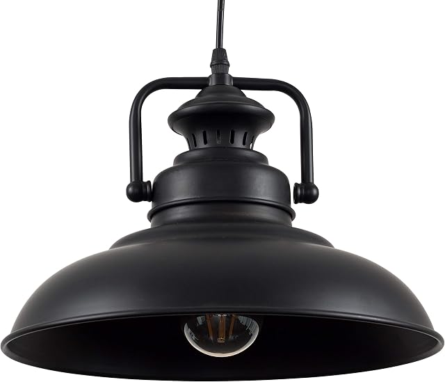 MiniSun Industrial Style Matt Black Metal Ceiling Pendant Light Fitting