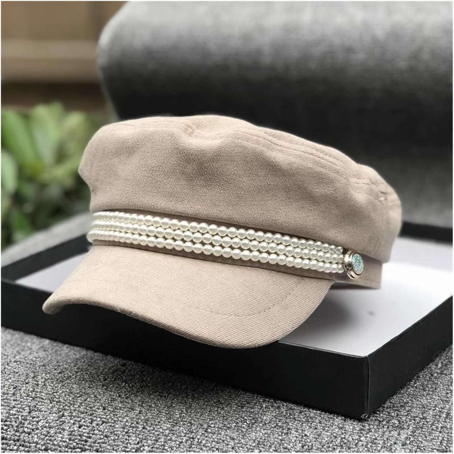 Early Autumn Pearl Hundred Flat Hat Women Spring and Winter Duck Tongue Beret(Black)