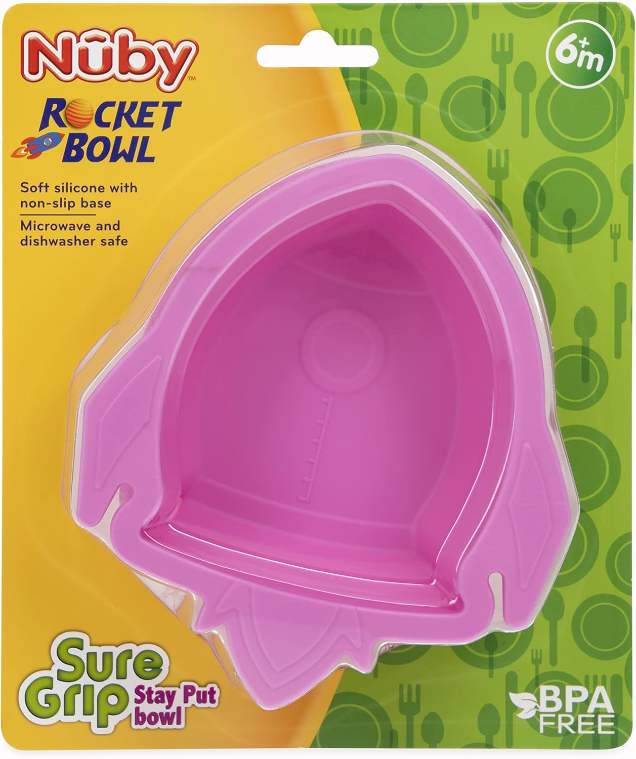 Nuby Sure Grip Silicone Rocket Bowl with Non Slip Base, 6m+, Pink