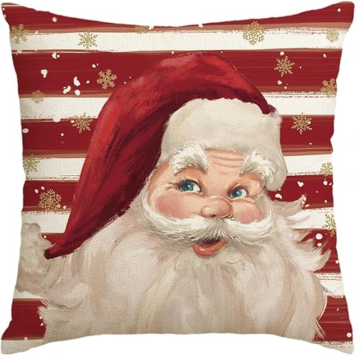 AVOIN colorlife Funda de almohada roja con diseño de rayas de Papá Noel, 18 x 18 pulgadas, decoración navideña para sofá