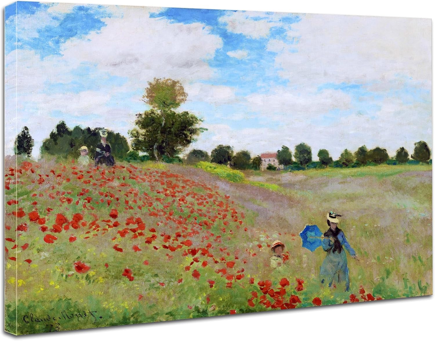 Grafic Quadro Campo di Papaveri Claude Monet - stampa su tela canvas con telaio Riproduzione per Soggiorno Salotto Ufficio Cucina - Maxi dimensioni XXL (QUADRO CON TELAIO IN LEGNO, CM 150X114)