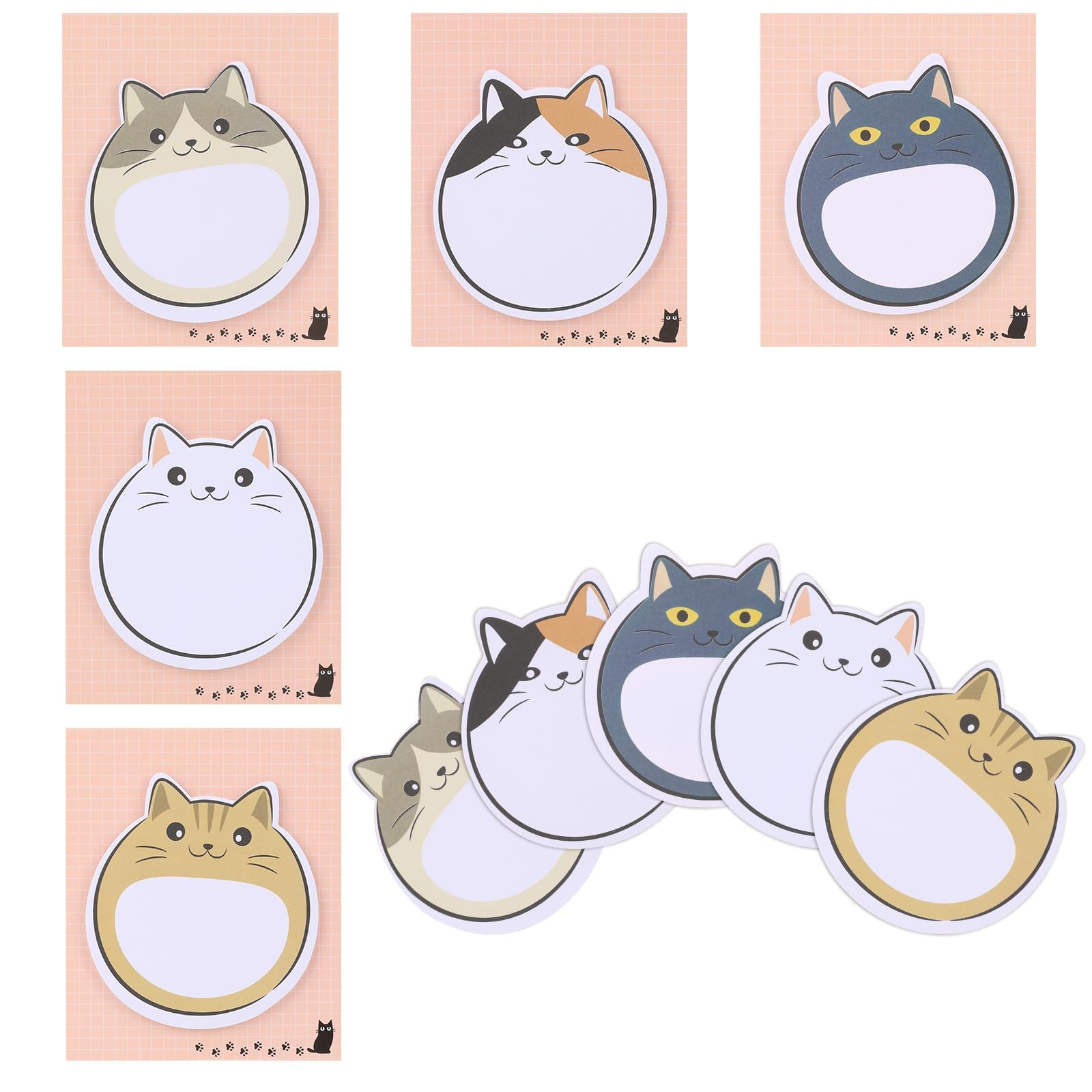 Cat Themed Sticky Notes, School Creative Gifts, 150 Sheets Kawaii Note Pads Cute Animal Notes Page Index Tabs Self Stick Cartoon Pad for Lovers, 5Pcs