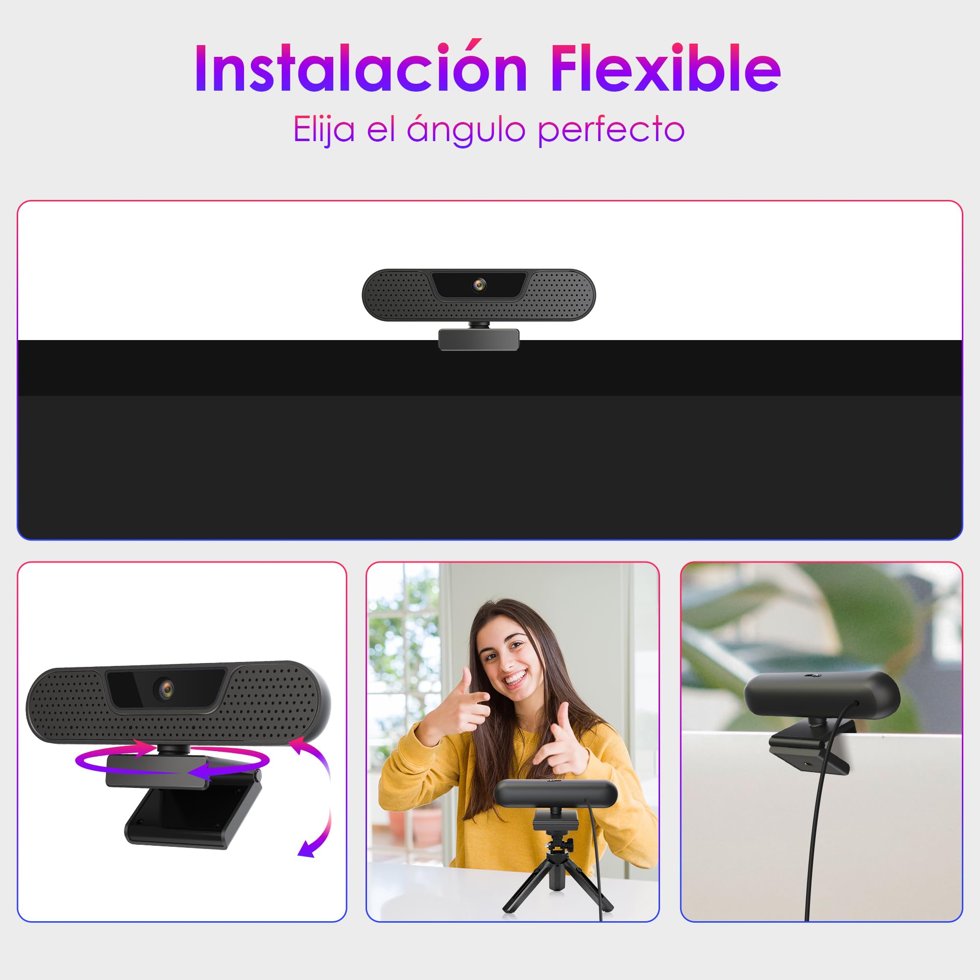 W8GS Webcam 4K Full HD Webcam con Microfono para PC, Protección de la Privacidad, trípode, Autofocus, Plug&Play, Corrección de Iluminación para Mac/Laptop/Skype/Zoom/FaceTime/Gaming