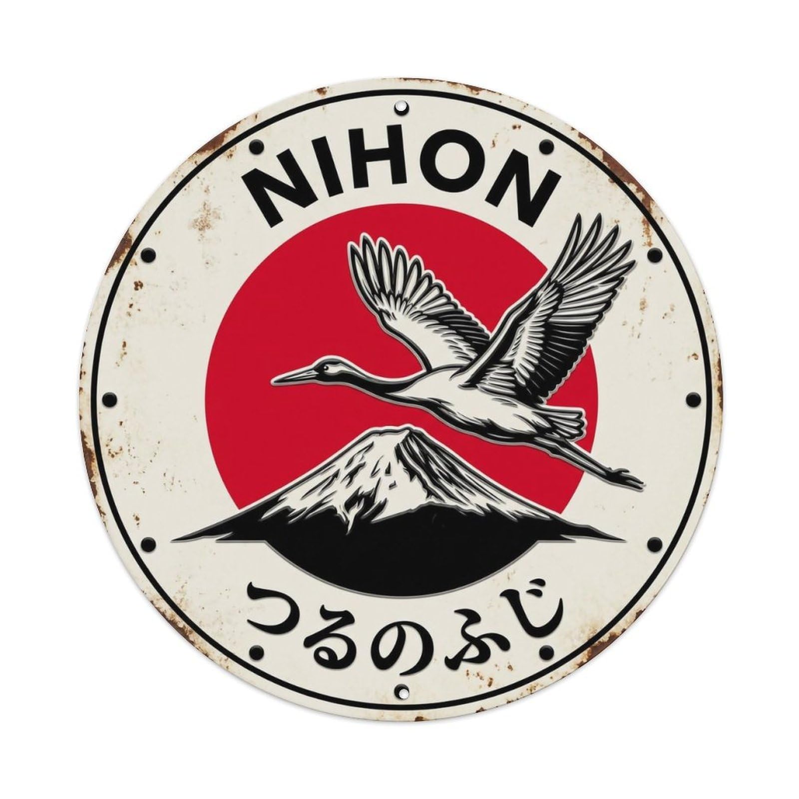Fuji Crane Nihon Bird Peak Mountain Vintage Metal Tin Sign