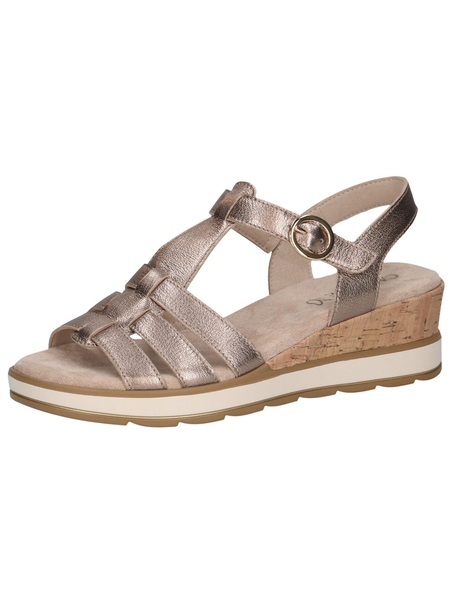 CAPRICE Women Sandals Wedge Heel Leather with Hook-and-Loop Closure, Beige (Taupe Metallic), 6 UK