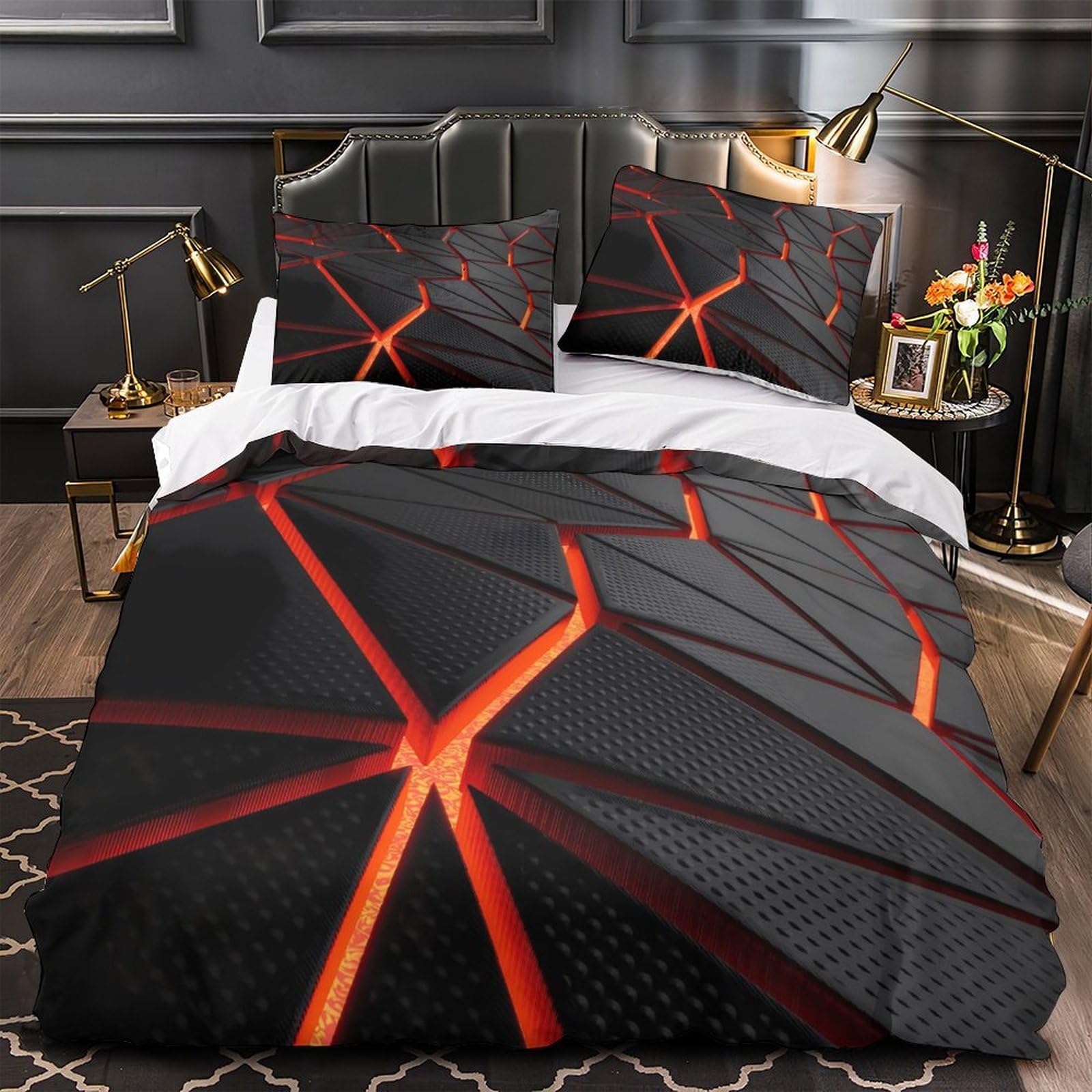 Housse de couette fermeture éclair géométrique pour parure de lit imprimé 3D sans repassage