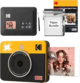 Kodak Mini Shot 3 Retro - Câmera Instantânea e Impressora Fotográfica 2 em 1 (60 folhas), foto 7,6 x 7,6 cm, compatível iOS e Android, Bluetooth,4PASS alta definição e acabamento laminado – Amarela