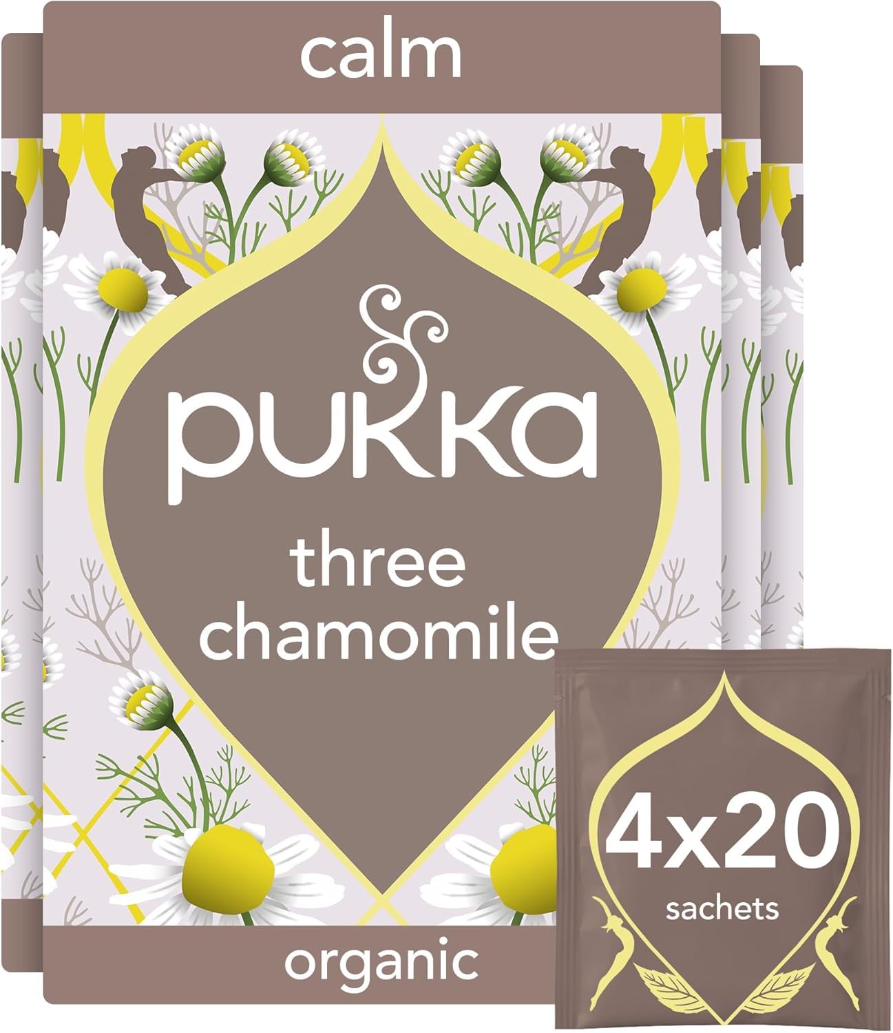 Pukka Herbs Three Chamomile Organic Herbal Tea, 80 Teabags, for Calming