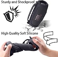Vista 6 de Funda de silicona compatible con JBL Charge 5 Altavoz Bluetooth portátil impermeable (Cubierta de silicona negra)