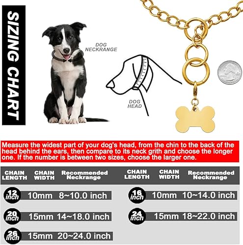 Miniatura 6 de WW Lifetime Collar de perro de cadena de oro resistente para caminar con gancho de cierre de anillo de 0.59 pulgadas, collar de cadena de eslabones