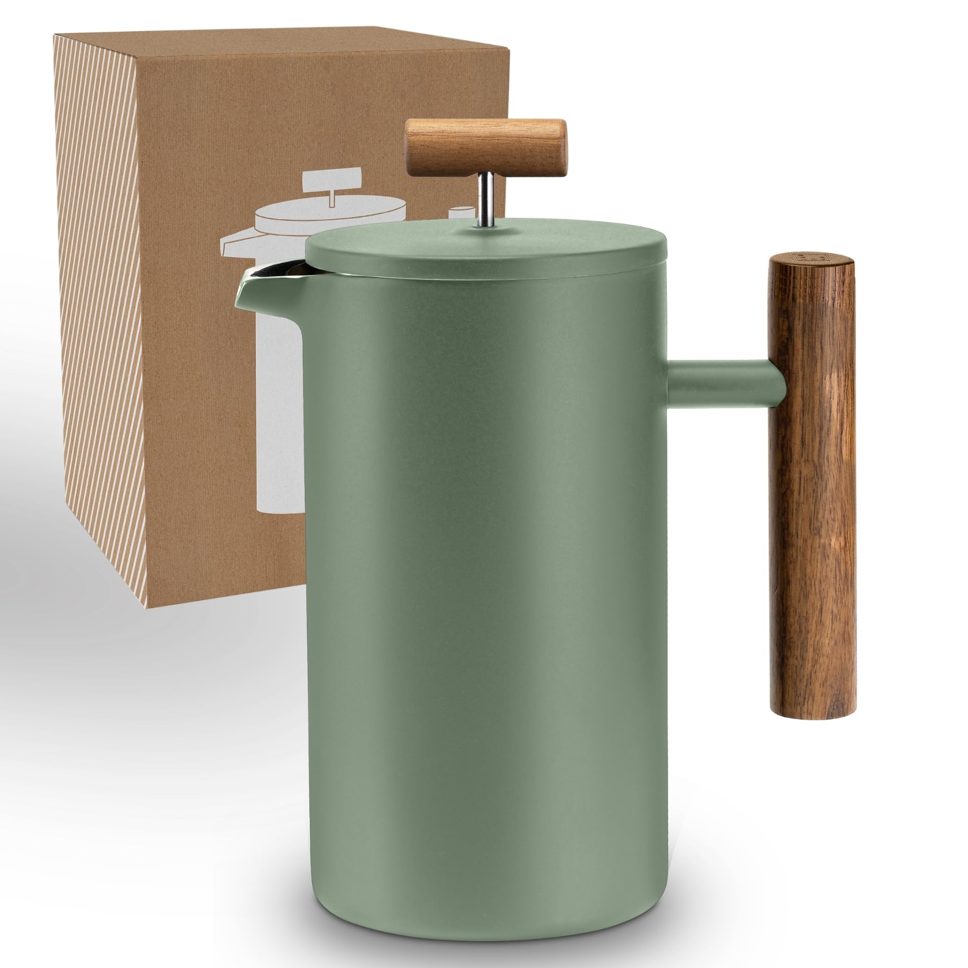 LAMBDA COFFEE® CALDERA Thermo French Press Edelstahl I 600ml - 3 Tassen Moss Green I 3 Größen erhältlich I Kaffeebereiter Doppelwandig: Hält lange Warm I Kaffeezubereiter grün I Kaffeepresse