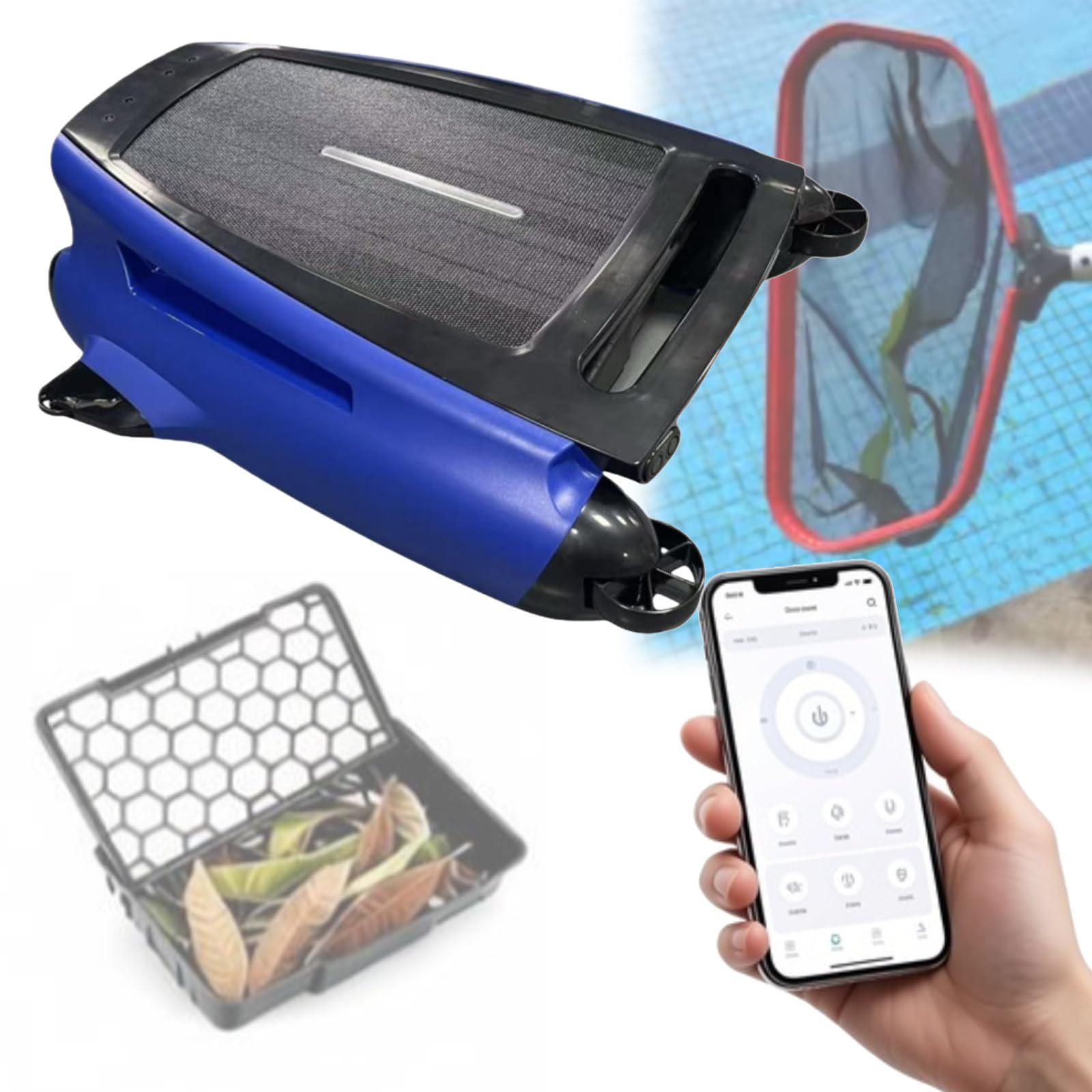 DOZPAL Cordless Pool Skimmer Robot Solar Robotic Pool Sur-face Cleaner with App Control, Dual Charging Mode and Auto Obstacle Avoidance, 24/7 Cleaning B