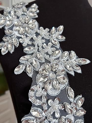 Miniatura 2 de 1 par de accesorios de apliques de encaje con diamantes de imitación para coser a mano, cuentas de vidrio, parches de adornos para decoración de