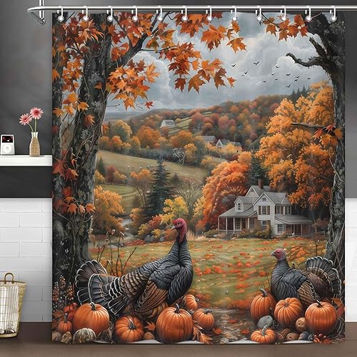 Miniatura 9 de Cortina de ducha de tela impermeable con ganchos, 72 x 72 pulgadas