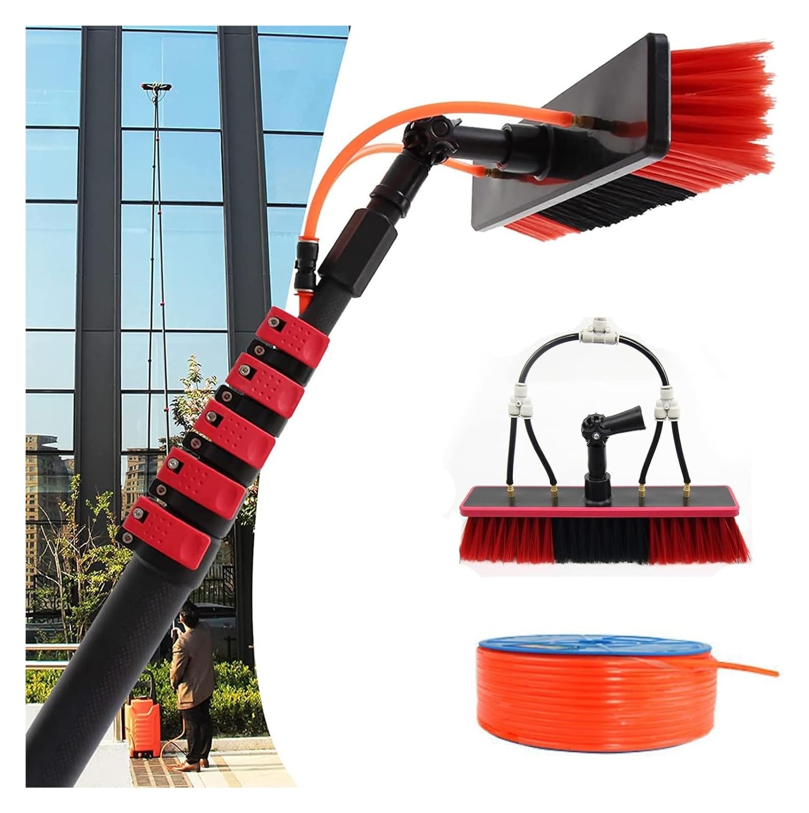WEKONUMEX Telescopic Cleaning Brush, Water Fed Telescopic Brush 3.6-10.8M，Window Cleaning Pole，Solar Panel Cleaning Equipment(9M)