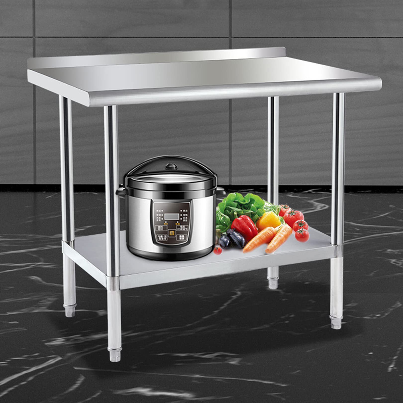 Mesa de Cocina de Acero Inoxidable, Mesa Comercial de 90 x 60 x 80 cm, con Mesa de preparación de Alimentos Pesados ​​Debajo del Estante Ajustable, Adecuada para la Cocina del Restaurante