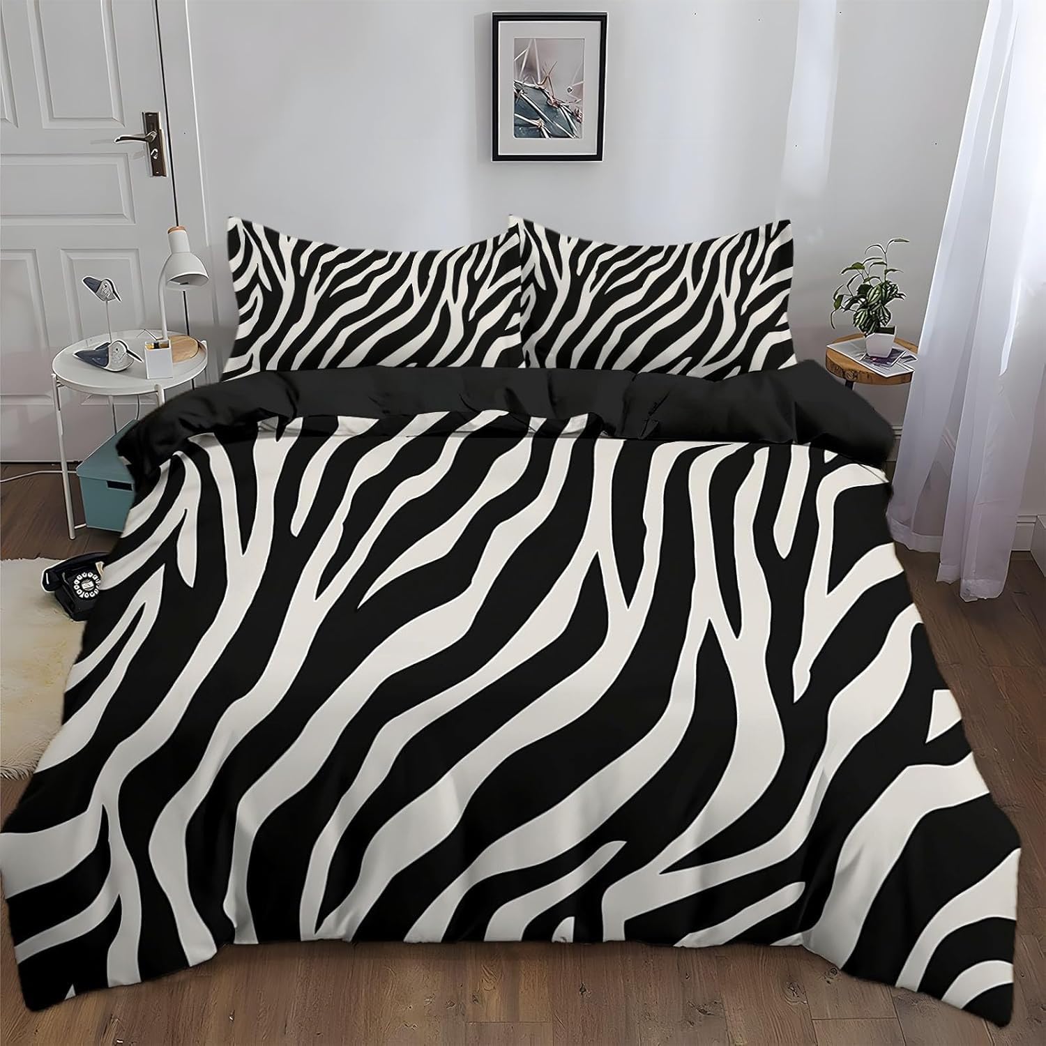 Housse de couette 220x240 zèbre parure de lit adulte imprimée 2 personnes