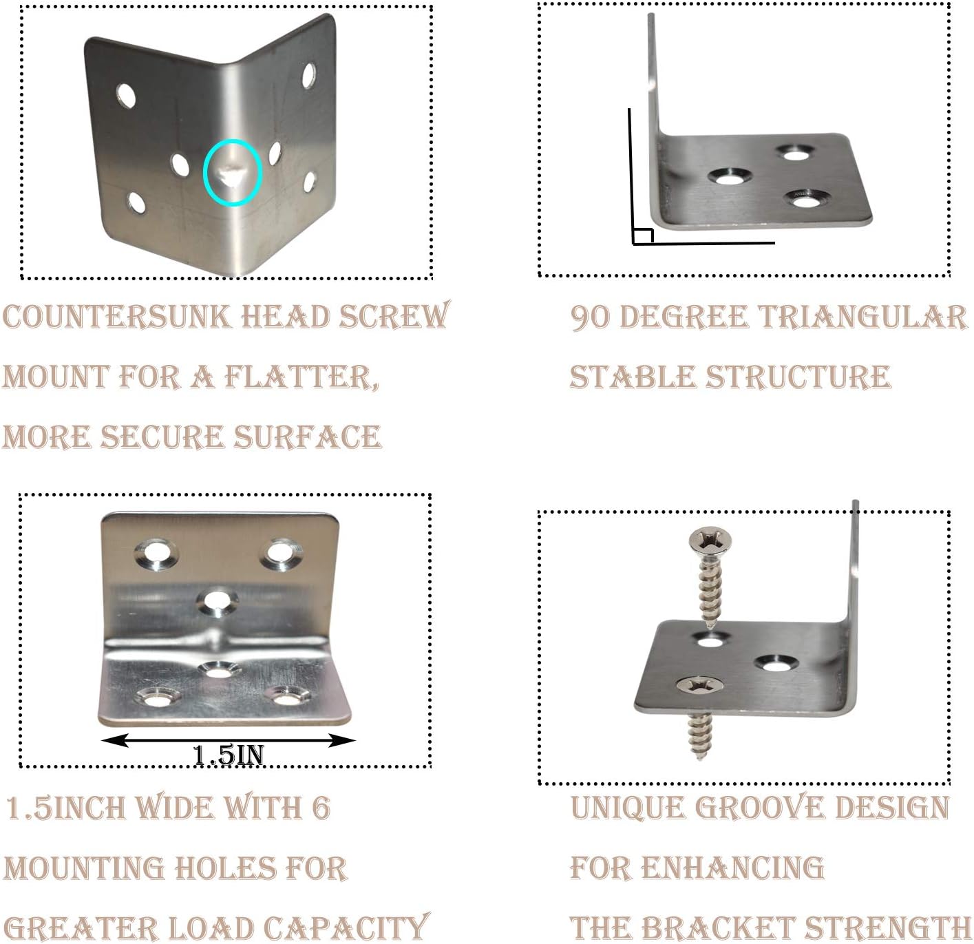 20Pcs Stainless Steel Corner Brace, 1.2” x 1.2” x 1.5” Small Angle Bracket for Wood, Heavy Duty 90 Degree L Shape Corner Bracket, Right Angle Bracket for Wood Cabinets Furniture : Industrial & Scientific