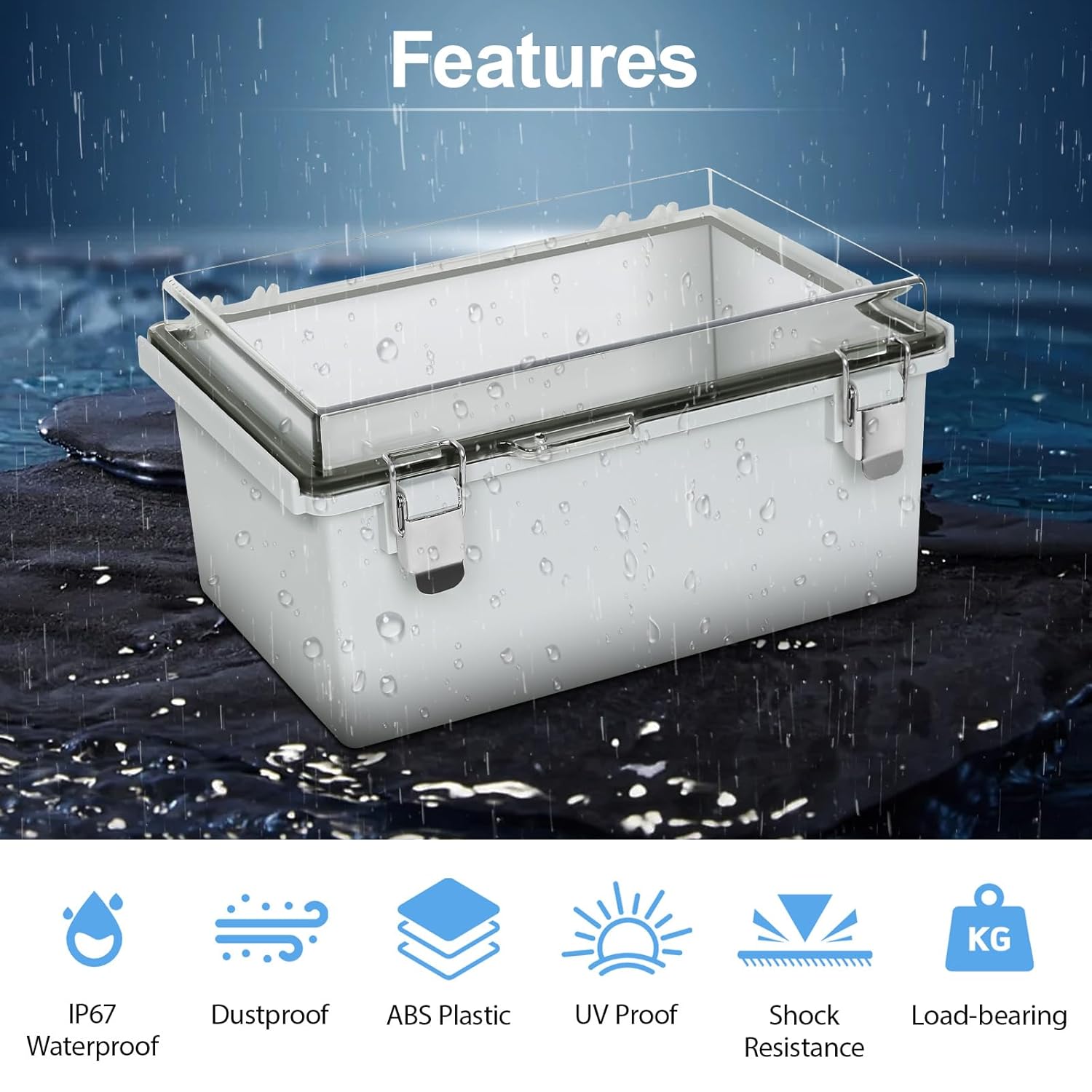 Junction Box 2 Pieces,IP67 Waterproof Electrical Box,Electrical Enclosure with Stainless Steel Latch,Terminal Box with Mounting Plate,Wire Connectors,Electrical Tapes,11.4"x7.5"x5.5"