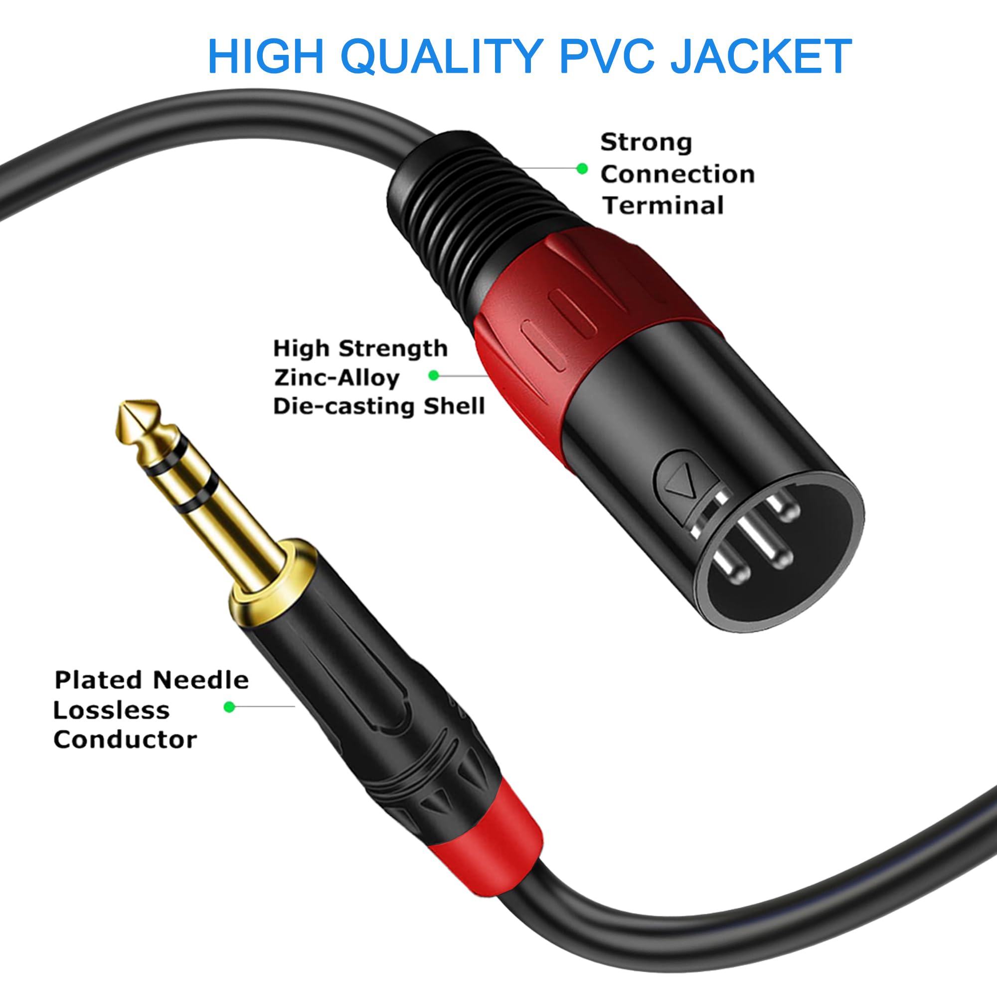 LanSenSu XLR auf 1/4 TRS Stereo-Adapter, XLR-Stecker auf 6,35 mm Stereo symmetrisches Mikrofon, Stereo-Audio-Konverter-Adapterkabel, 2 Stück, 15,2 m