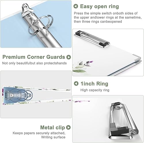 Miniatura 5 de Rouidr Carpeta de 3 anillos con portapapeles, organizador de carpetas de 1 pulgada, carpetas tamaño carta de 8.5 x 11 pulgadas con pestañas