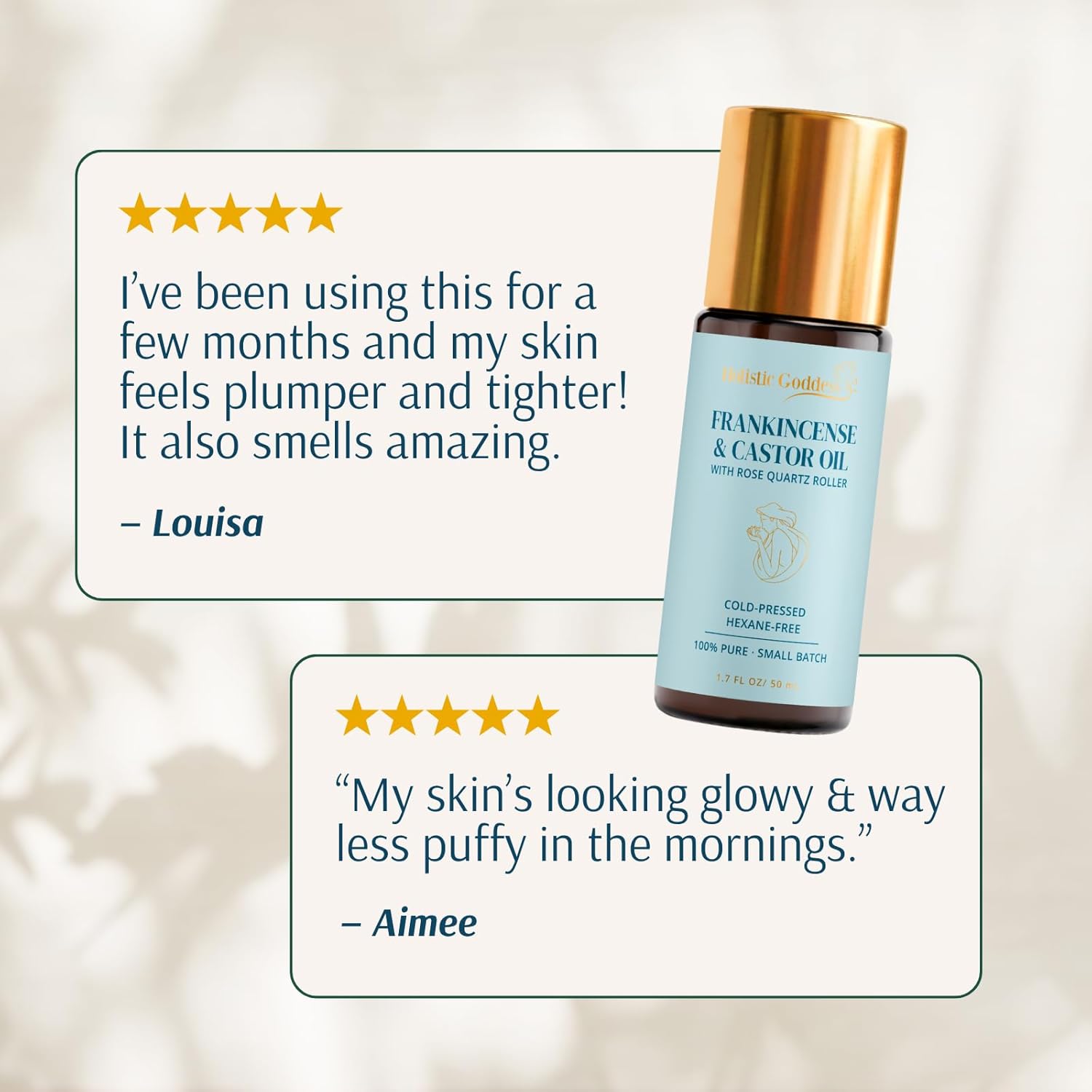 Holistic Goddess Organic Castor Oil Roll-On with Frankincense for Skin Care – Firms Fine Lines, Brightens Under-Eyes & Deeply Hydrates