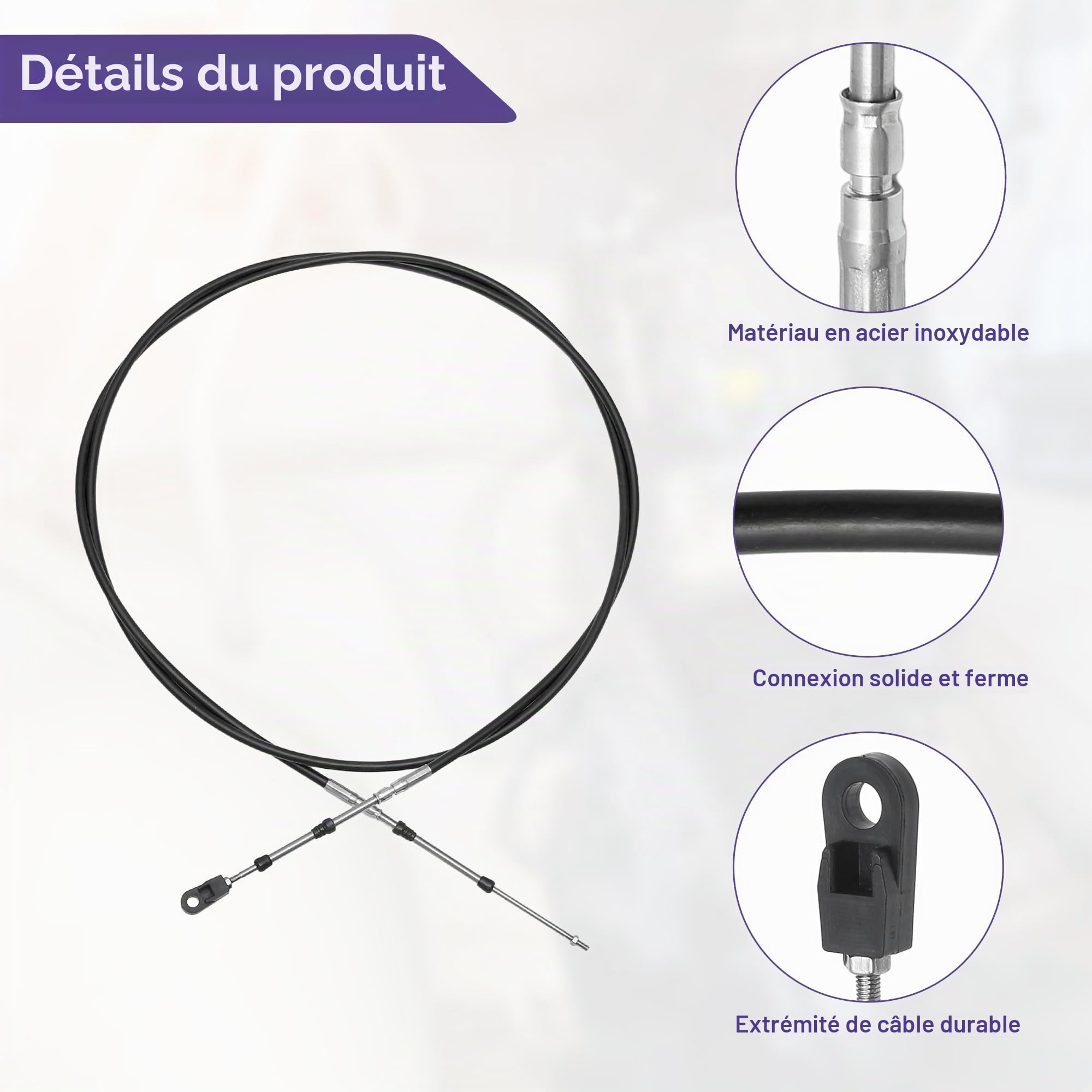 QUARKZMAN Câble De Commande Des Gaz 2 Pcs Pour Bateau Marin | Noir, Acier Inoxydable Et Caoutchouc, M5x0.8, Contrôle Gaz Et Changement Vitesse, Pour Moteur Hors-Bord