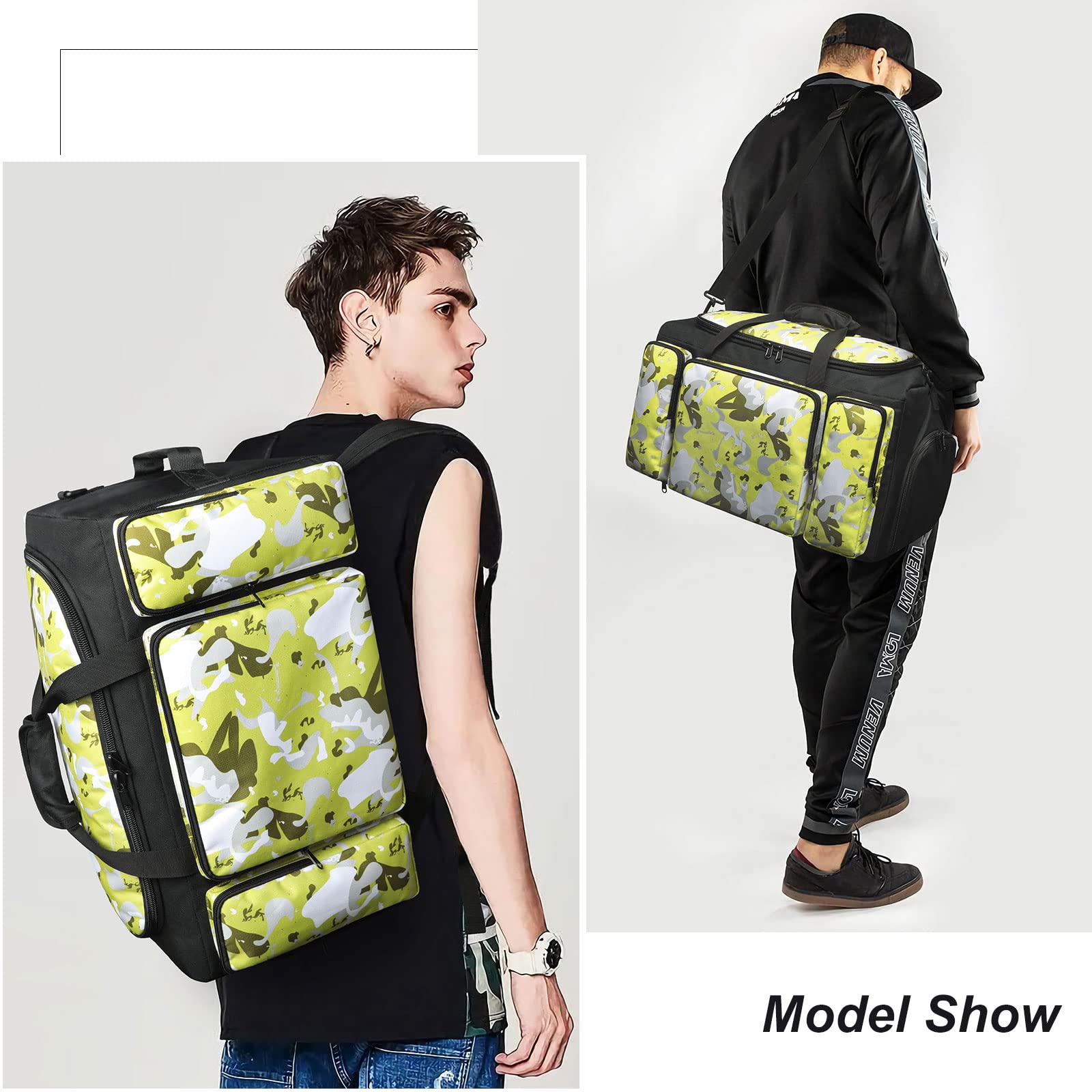 Borsone da palestra per gli uomini impermeabili borse sportive da viaggio con scomparto per scarpe tasca bagnata grande borsa per la notte, Mimetico Verde