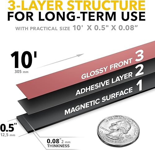 Miniatura 2 de Cinta magnética flexible, 2 unidades, tira magnética con fuerte autoadhesivo, rollo magnético para manualidades y proyectos de bricolaje, imanes